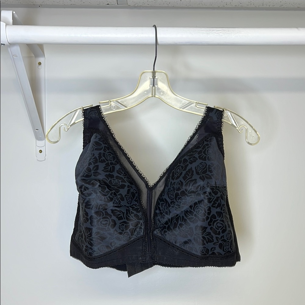 Playtex Black Floral Print‎ No Padding No Underwire Supportive Strap Bra- 50C